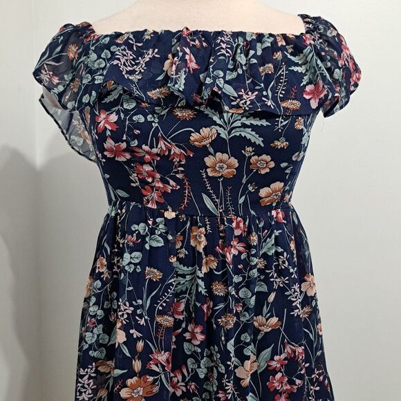 Lulu's Floral Print My Favorite Off The Shoulder Dress Navy Blue Small NWT - Picture 11 of 14